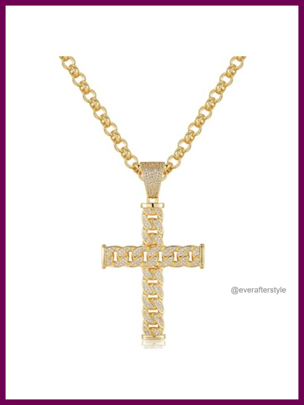 Gold Plated Curb Cuban Cross Pendant Necklace 22 Inch 8mm Belcher Chain XL